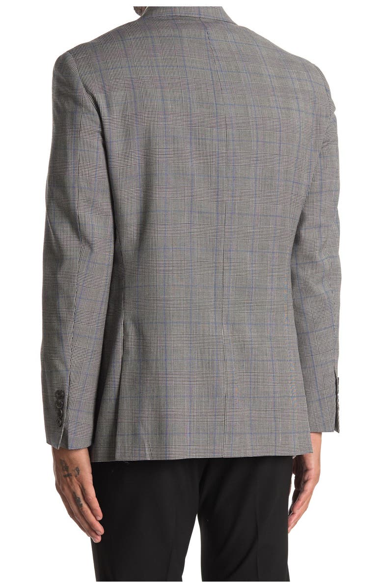 Hart Schaffner Marx Black White Blue Windowpane Print Two Button Notch Lapel Wool Suit Separates Blazer, Alternate, color, 