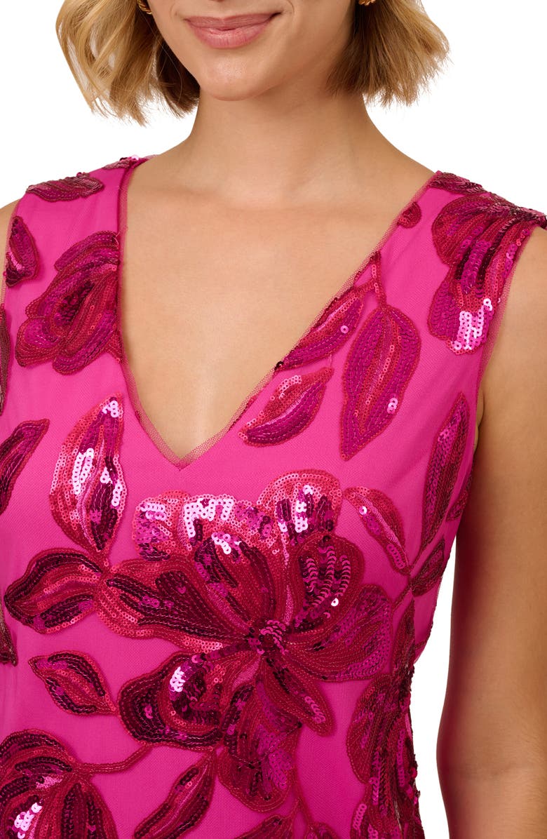 Adrianna Papell Floral Sequin Cocktail Dress, Alternate, color, 