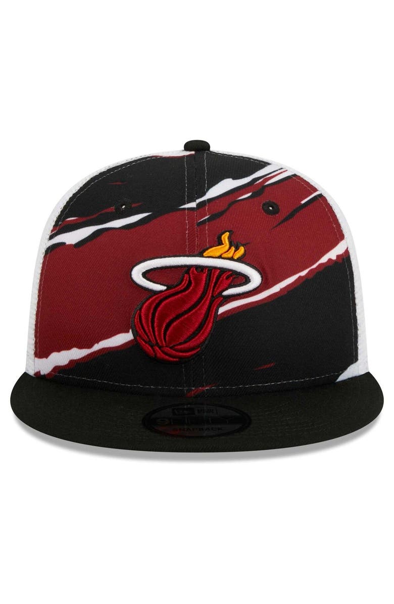 New Era Men's New Era Black/White Miami Heat Tear Trucker 9FIFTY Adjustable Hat, Alternate, color, Black