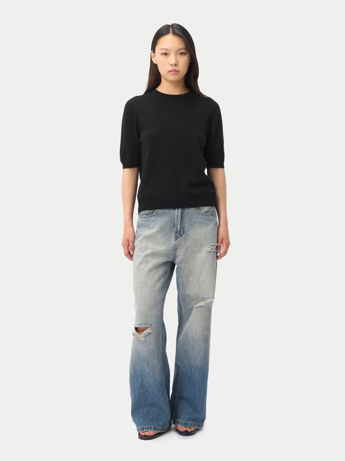 Gobi Mongolian Cashmere Elbow-length Sleeve Cashmere Sweater In Black