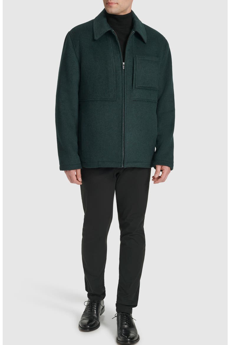 Felt Zip Front Shirt Jacket, Alternate, color, DARK GREEN