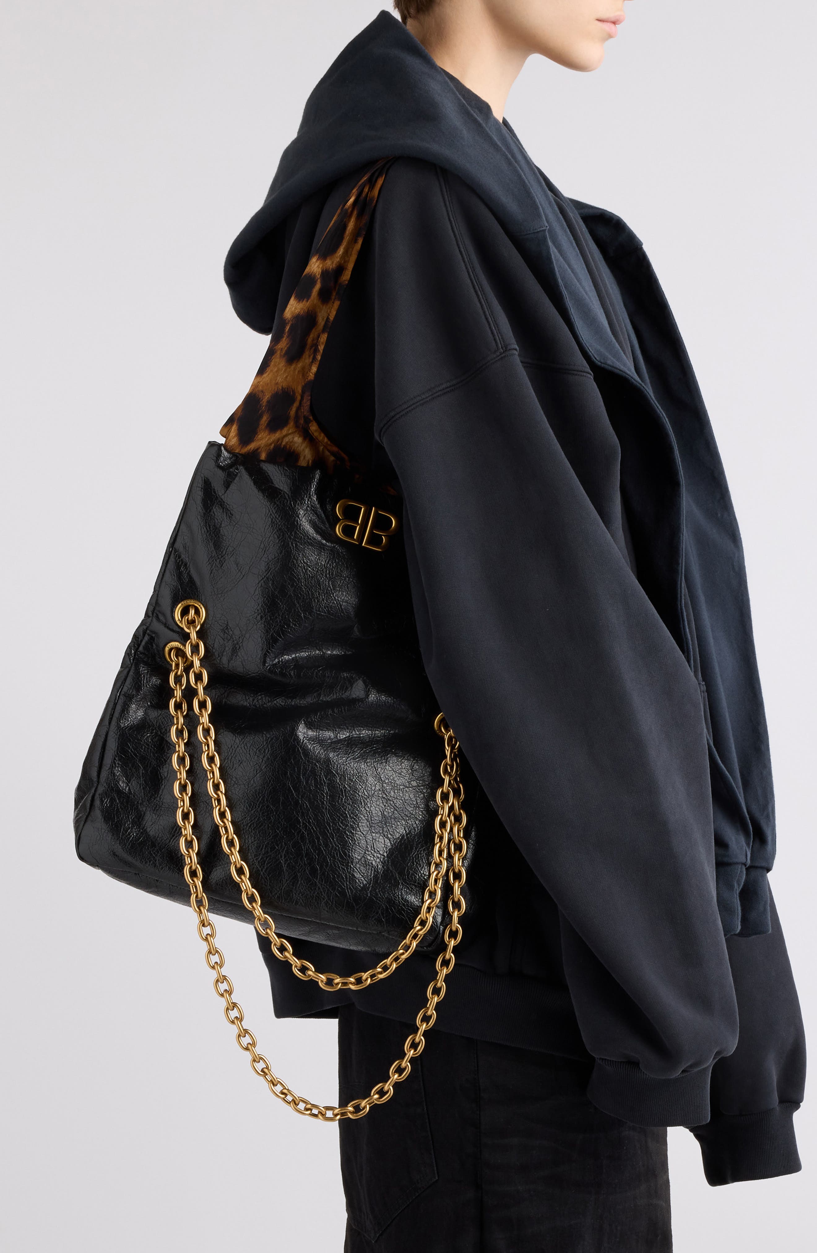 Balenciaga Small Monaco Chain Leather Shoulder Bag, Alternate, color, 