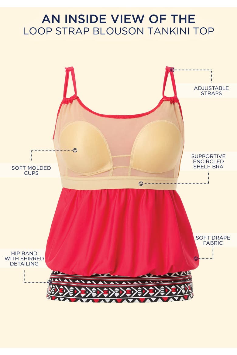 Loop Strap Blouson Tankini Top, Alternate, color, Royal Blue
