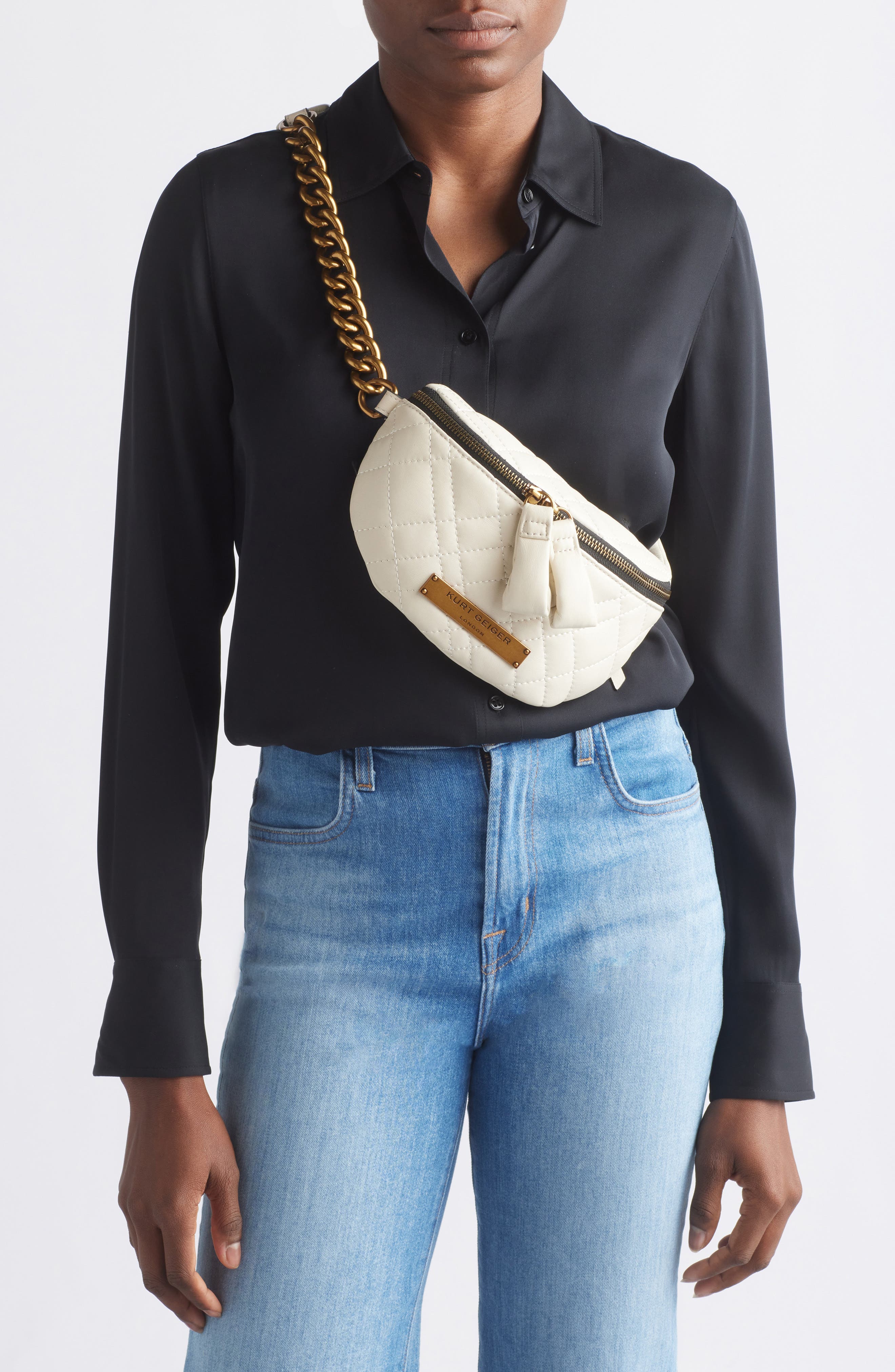 Kurt Geiger London Small Brixton Quilt Belt Bag, Alternate, color, Natural