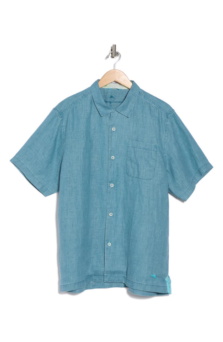 Tommy Bahama Sea Glass Short Sleeve Button-Up Linen Camp Shirt, Alternate, color, Belle Blue