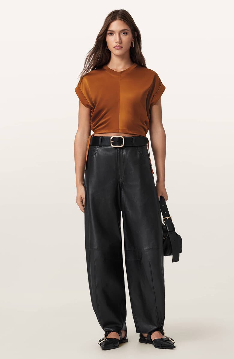 AllSaints Mira Cinched Side Satin T-Shirt, Alternate, color, Rust Brown