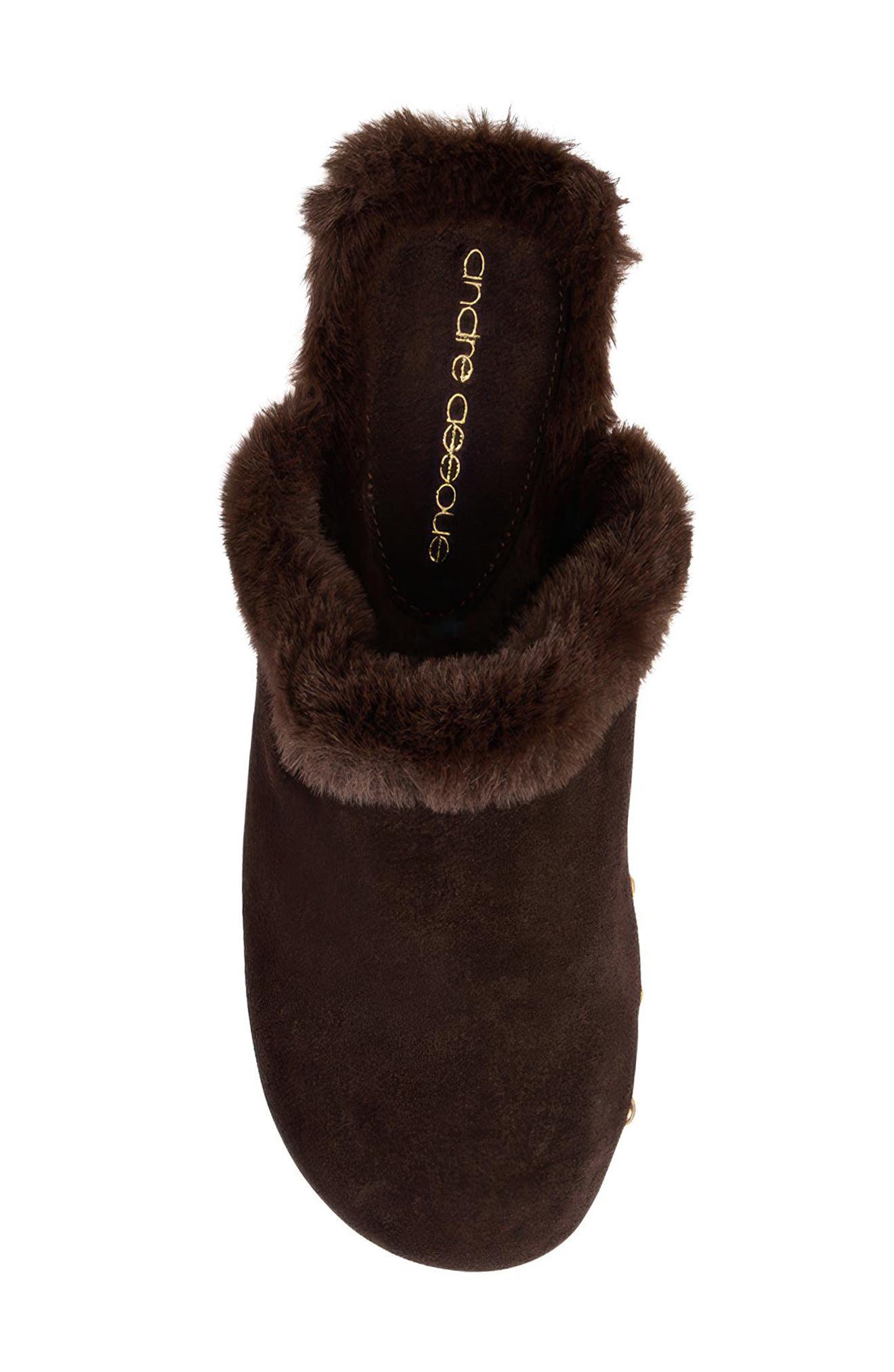 Jocelyn Leather Clog, Alternate, color, DARK BROWN/ FAUX FUR