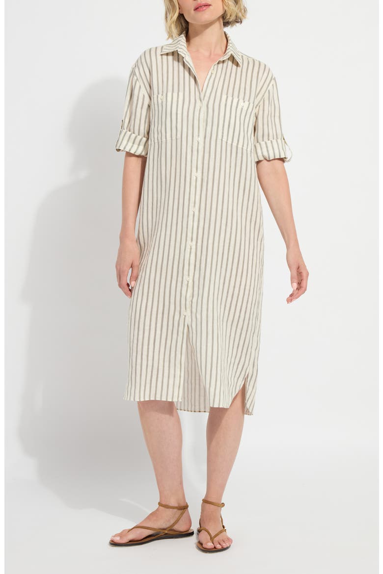 Juniper Stripe Belted Linen Shirtdress, Alternate, color, OLIVE GROVE STRIPE