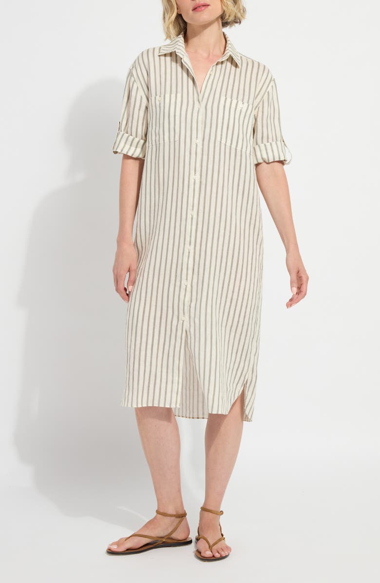 Lysse Juniper Stripe Belted Linen Shirtdress, Alternate, color, Olive Grove Stripe