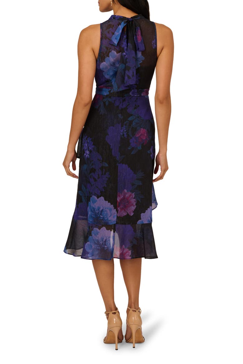 Glitter Floral Ruffle Midi Dress, Alternate, color, BLACK MULTI
