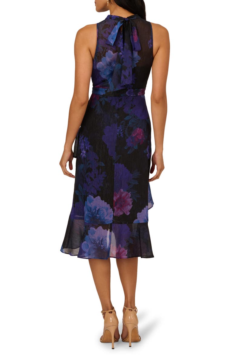 Adrianna Papell Glitter Floral Ruffle Midi Dress, Alternate, color, Black Multi