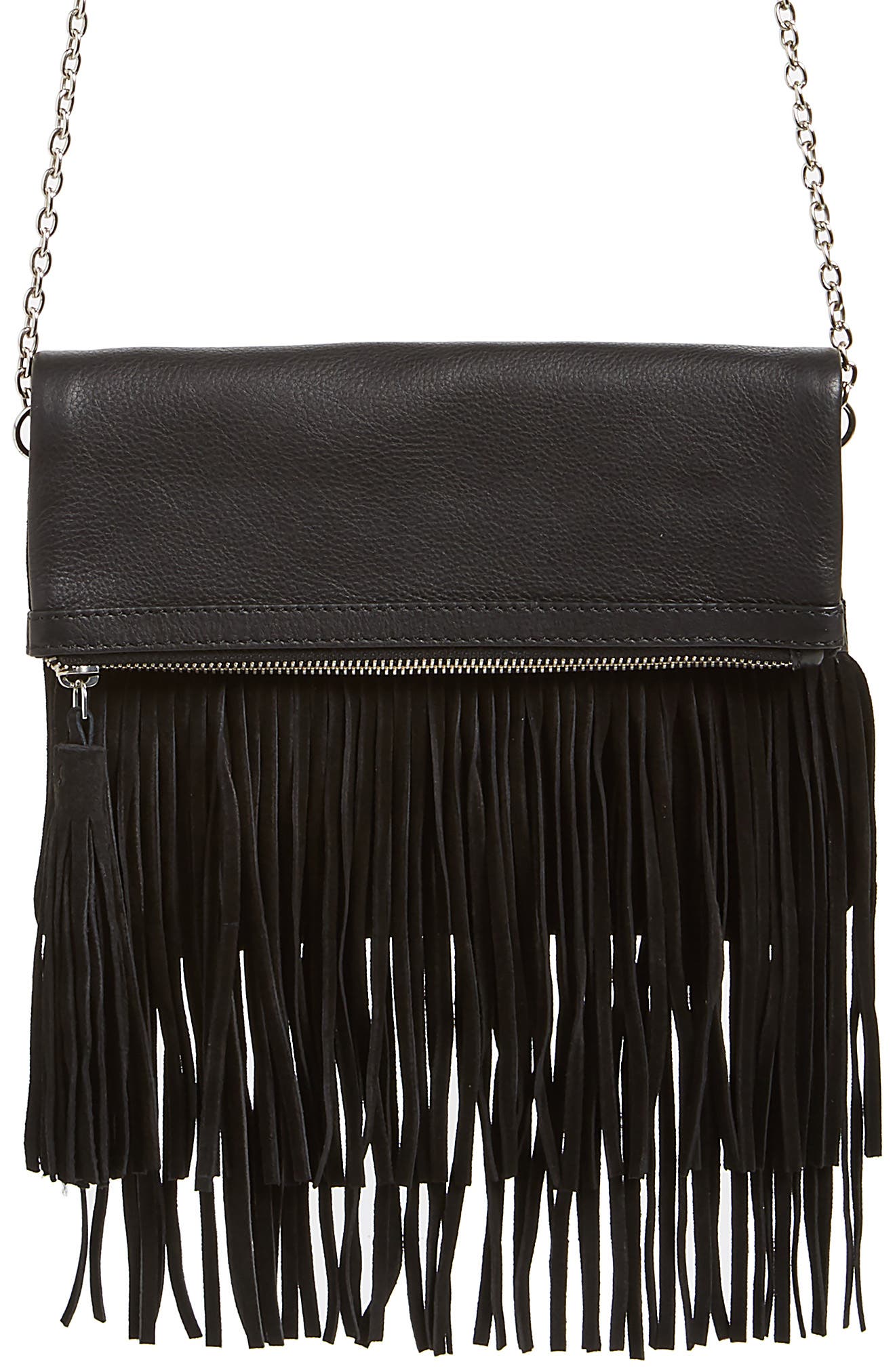 Ten79LA Fringe Leather Foldover Crossbody Bag, Main, color, 