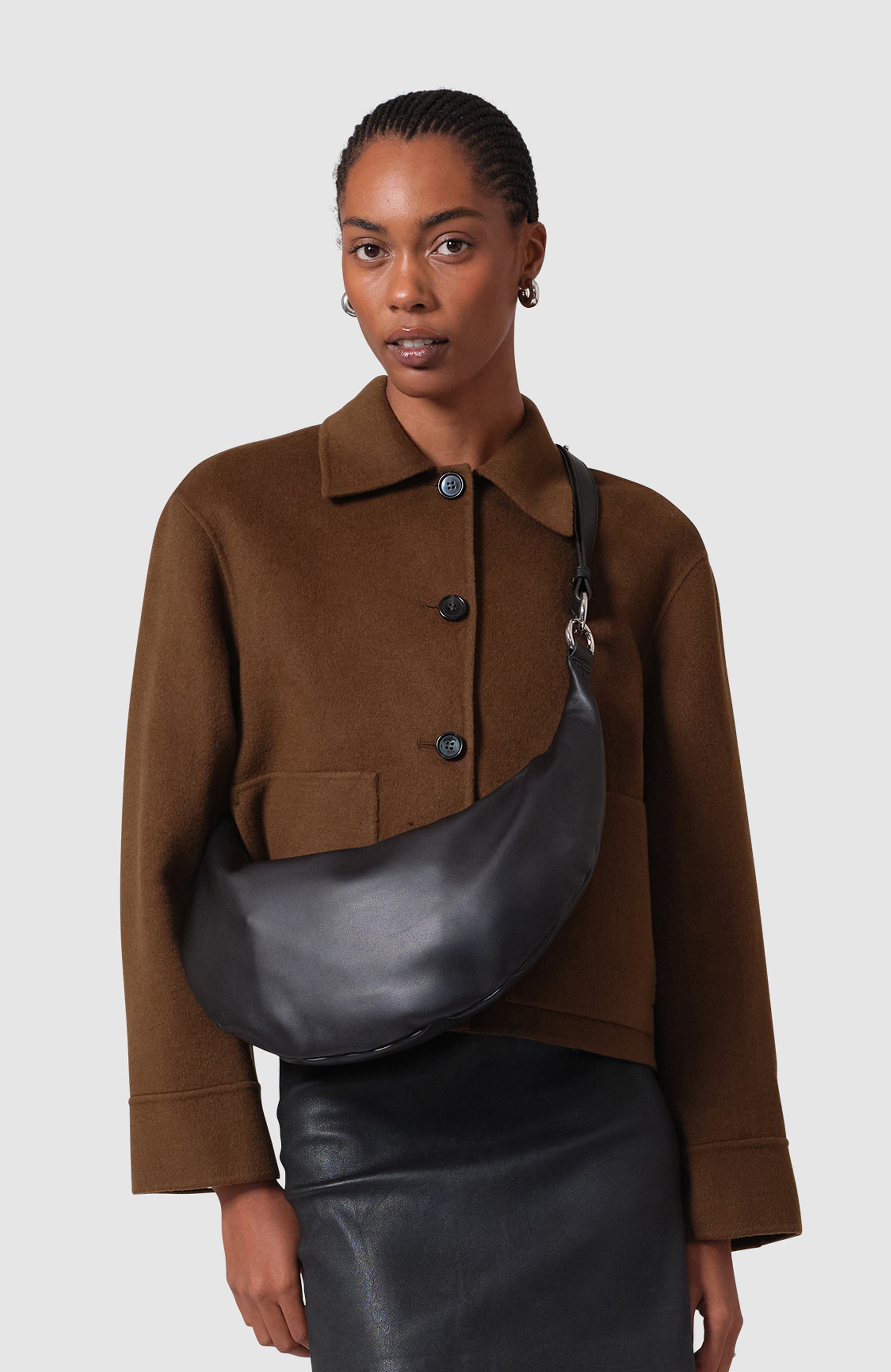 HYER GOODS Leather Convertible Hobo Ring Bag, Alternate, color, Black Silver