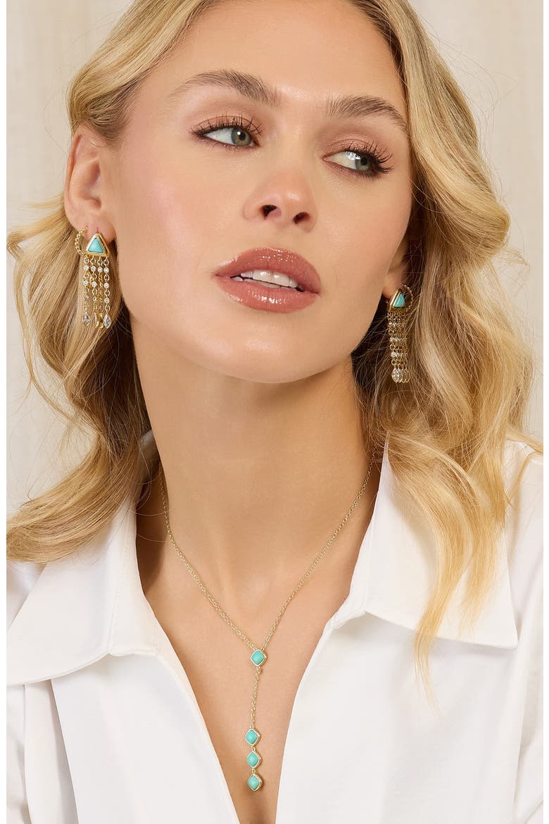 Turquoise & Cubic Zirconia Fringe Drop Earrings, Alternate, color, GOLD