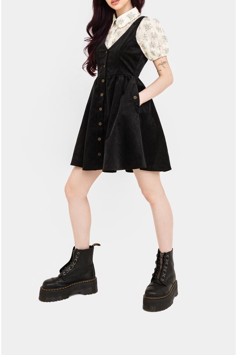 Iris Button Up Pinafore Mini Dress, Alternate, color, Black