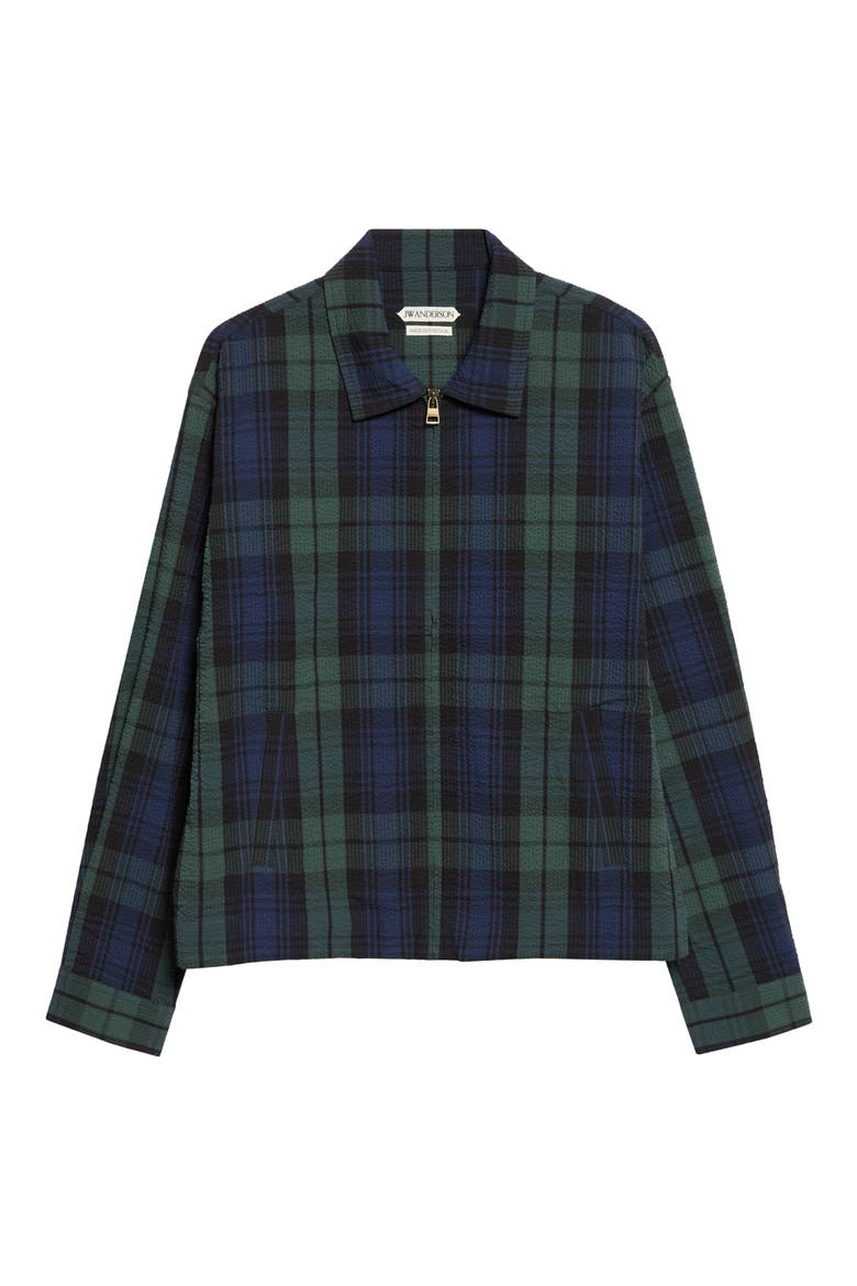 Plaid Cotton Seersucker Zip Jacket, Main, color, NAVY/ GREEN