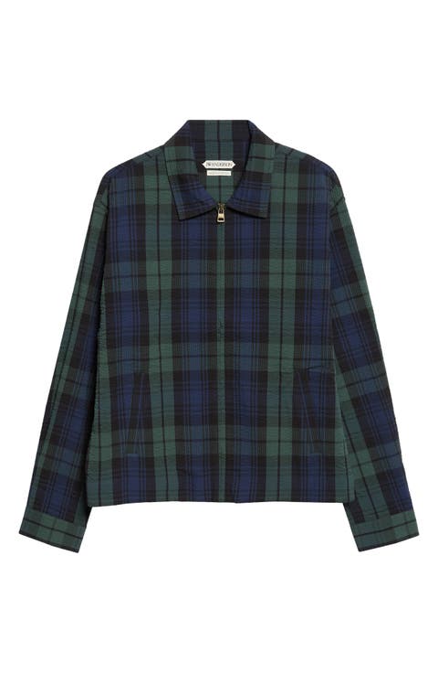 Plaid Cotton Seersucker Zip Jacket