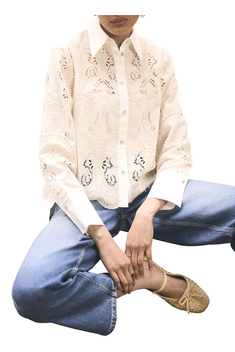 Crochet Cropped Shirt, Main, color, Ivory