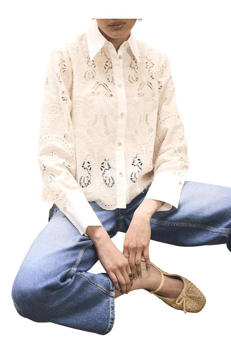 MINT VELVET Crochet Cropped Shirt, Main, color, Ivory