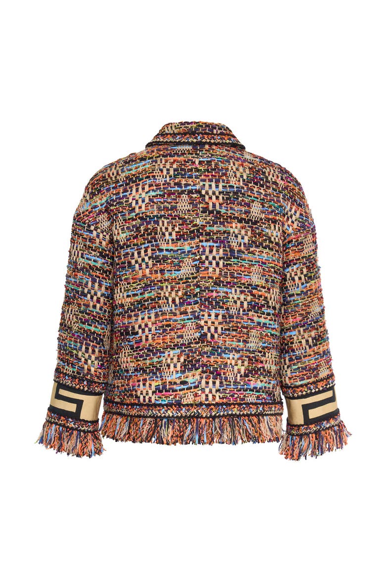 Tweed Jacket With Patch Pockets And Fringes, Alternate, color, Black / Multicolor