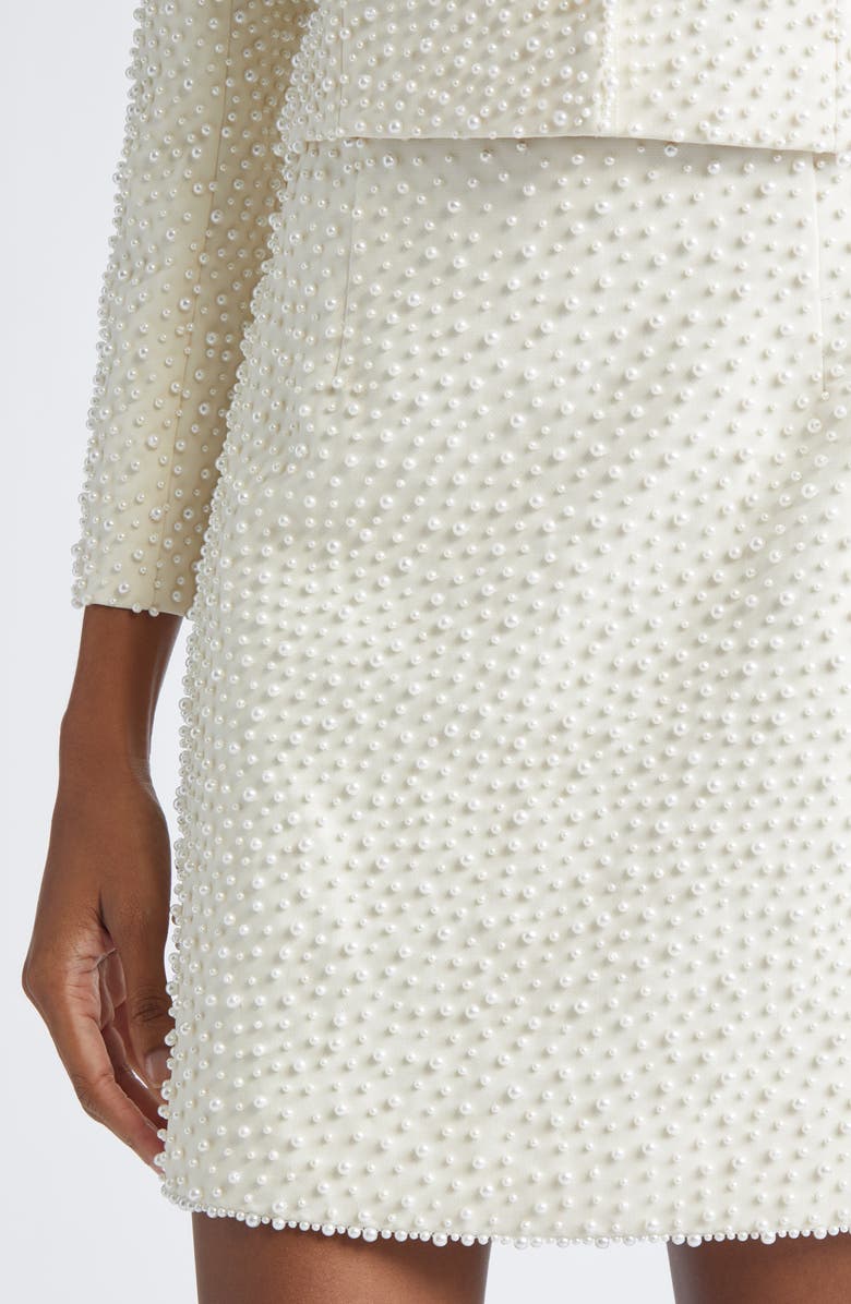 Carolina Herrera Faux Pearl Embellished Miniskirt, Alternate, color, Ivory