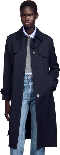 SANDRO Trench coat with pleated inset Nordstrom