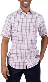 TailorByrd Large Check Yarn Dyed Short Sleeve Linen & Cotton Blend Button-Up Shirt