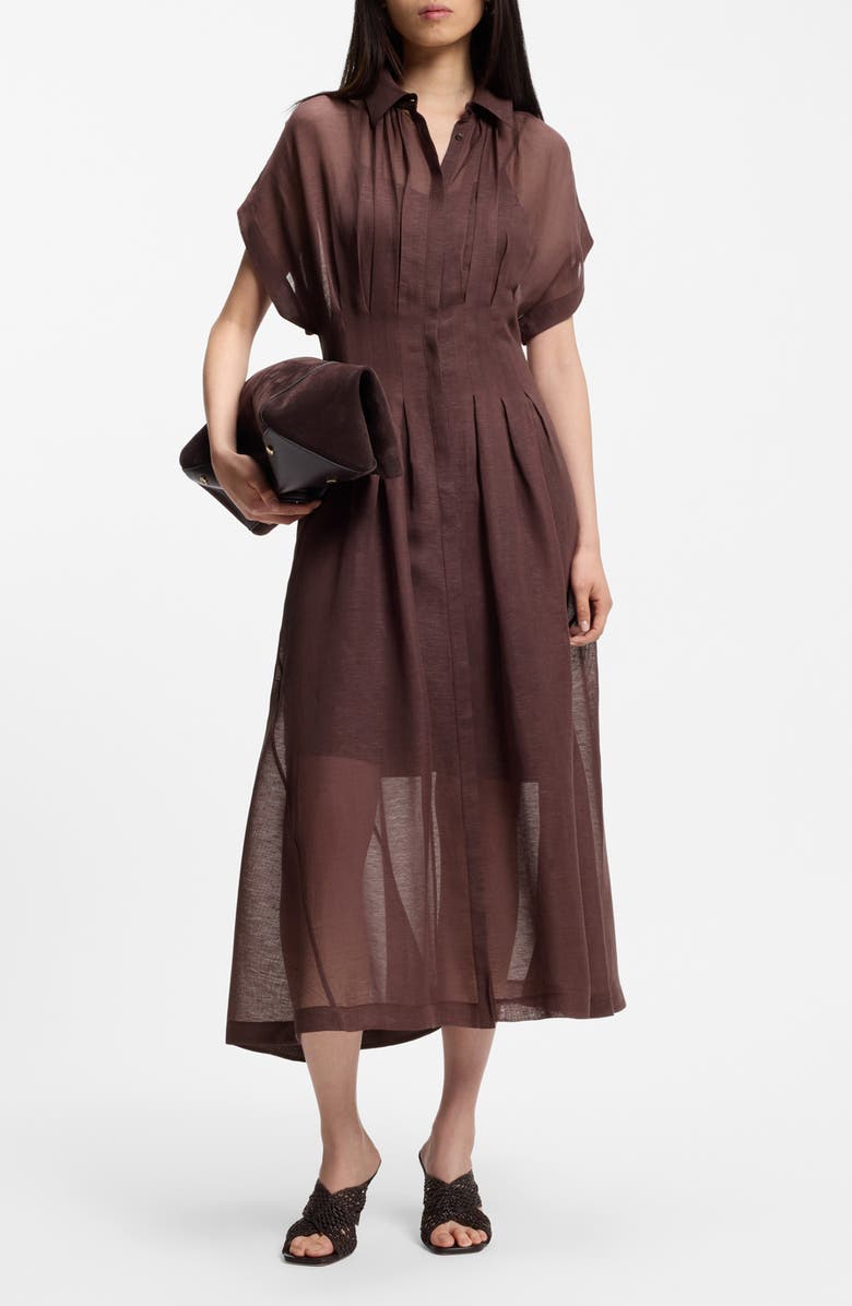BOSS Davinata Sheer Pleat Shirtdress, Main, color, Mocha