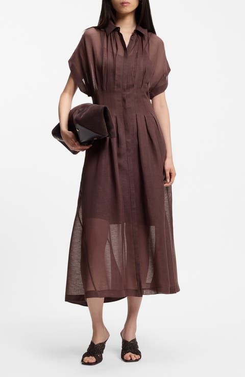 Davinata Sheer Pleat Shirtdress