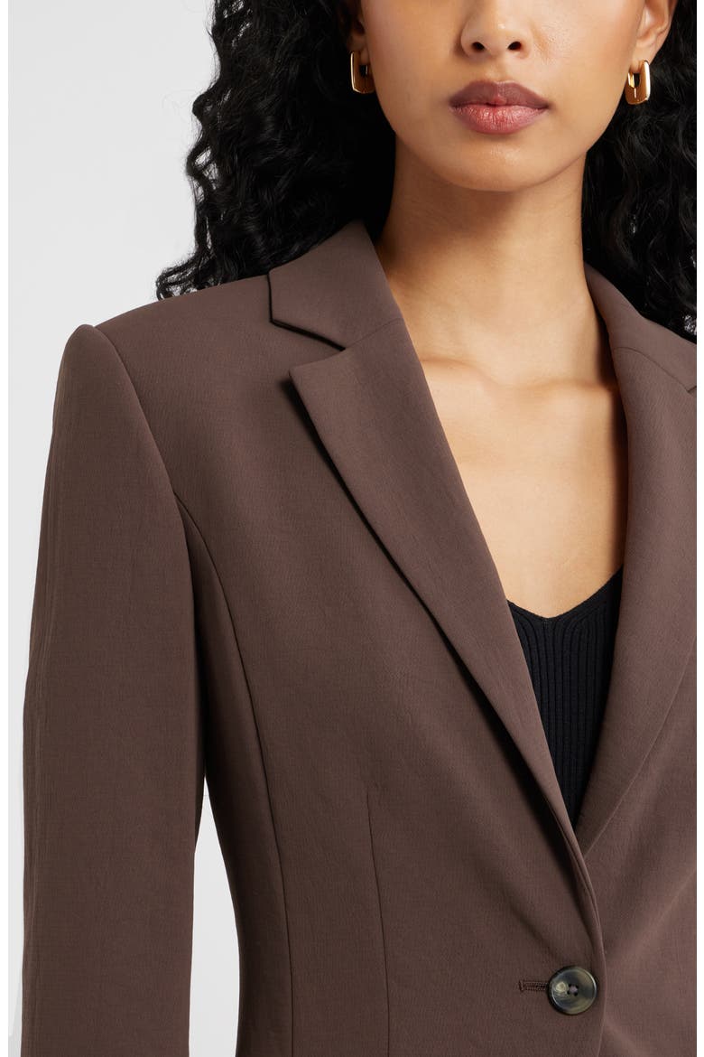 Curator Crepe Fitted Blazer, Alternate, color, BROWN SEAL