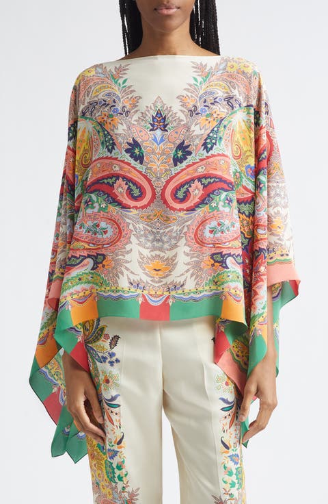 Print Silk Chiffon Poncho
