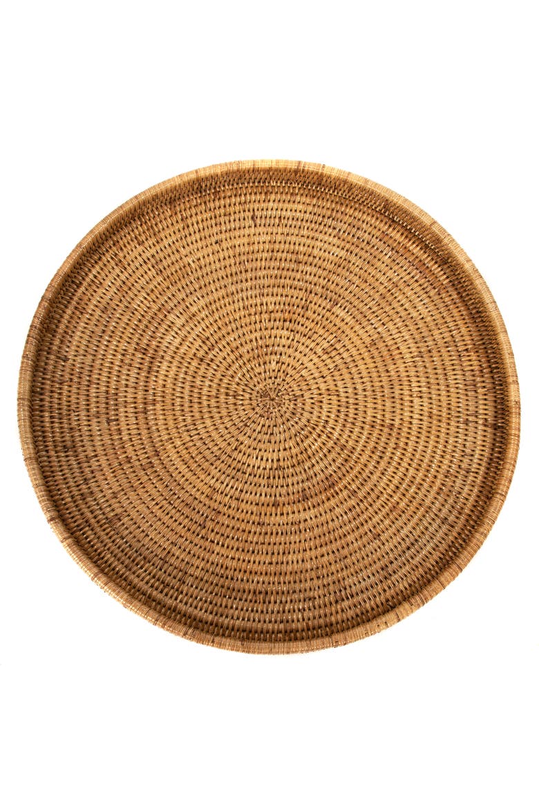 Artifacts Rattan Round Serving / Ottoman Tray, Main, color, Honey Brown