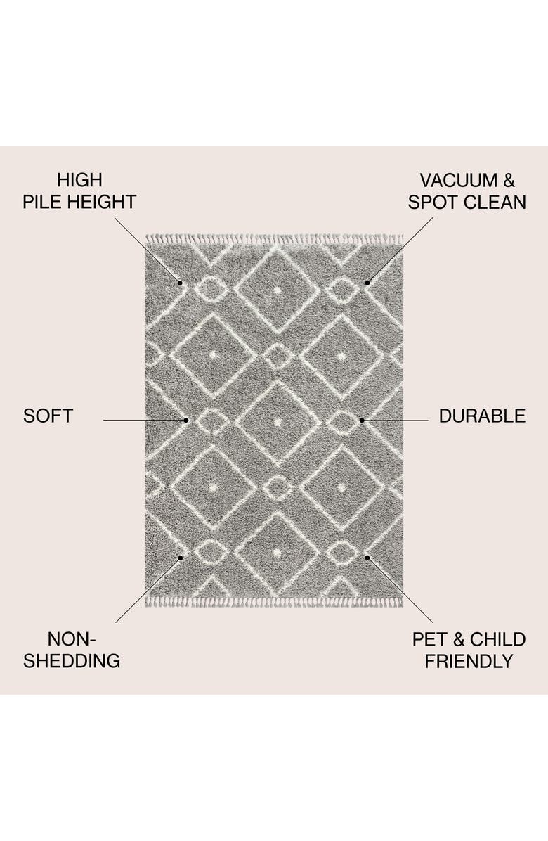 JONATHAN Y Mercer Shag Plush Tassel Moroccan Diamond Denim Area Rug, Alternate, color, Gray/Cream