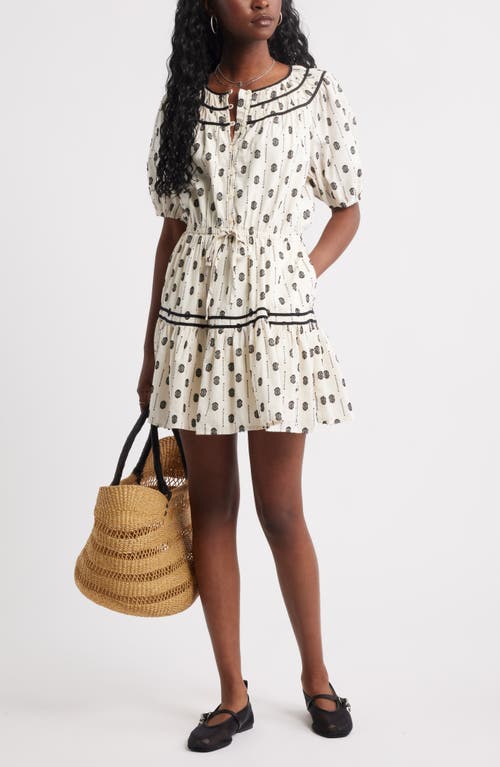 Treasure & Bond Short Sleeve Cotton Blend Tiered Minidress In White