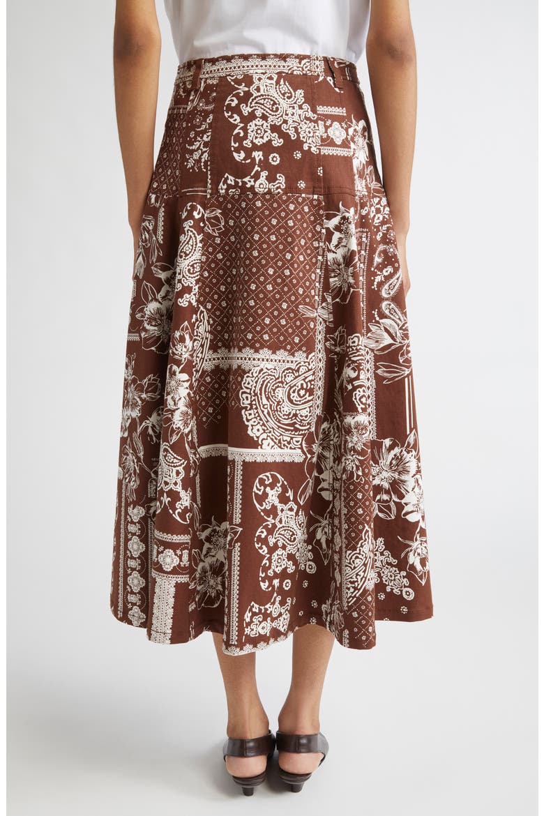 Print A-Line Midi Skirt, Alternate, color, DARK SEPIA