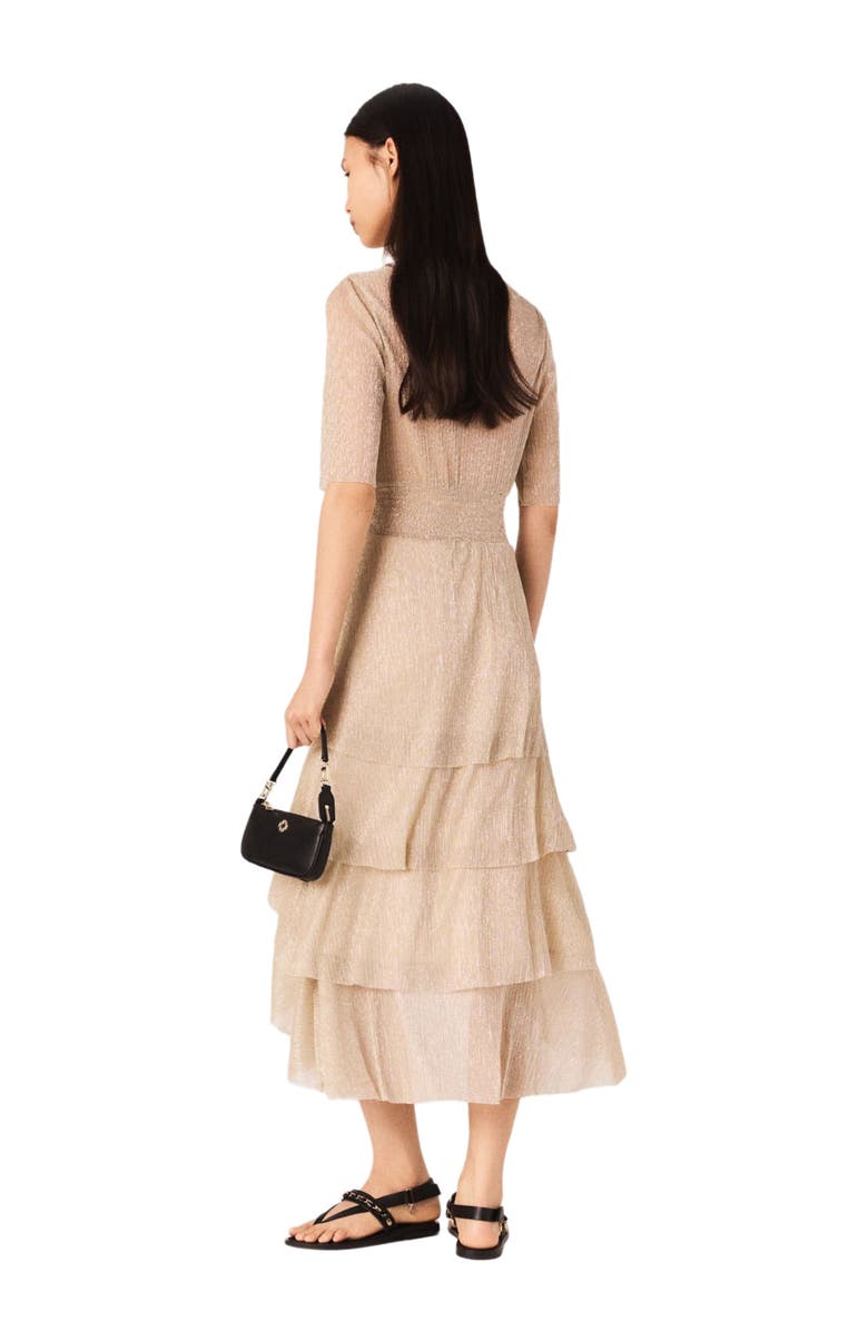 maje Metallic ruffled dress, Alternate, color, 