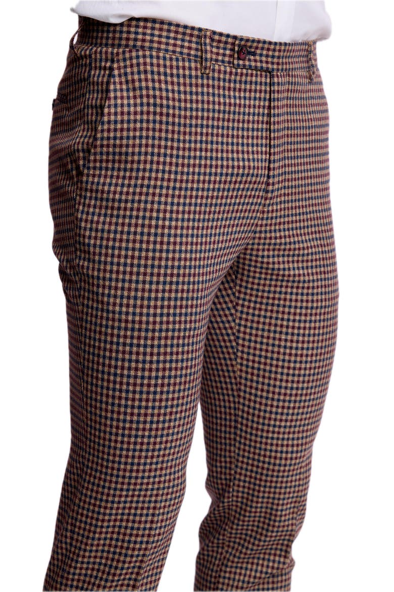 Downing Slim Fit Gingham Check Stretch Pants, Alternate, color, BURGUNDY NAVY TAN FALL GINGHAM