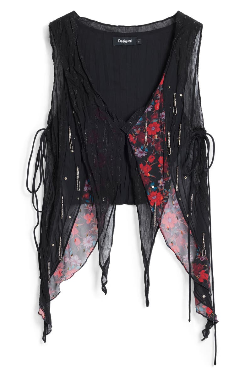 Desigual Floral Embellished Asymmetric Sleeveless Top, Alternate, color, 
