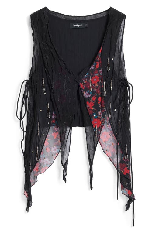 Desigual Floral Embellished Asymmetric Sleeveless Top