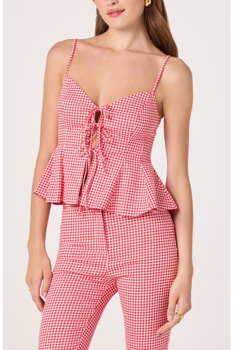 Alma Stretch Cotton Gingham Top, Main, color, RED GINGHAM