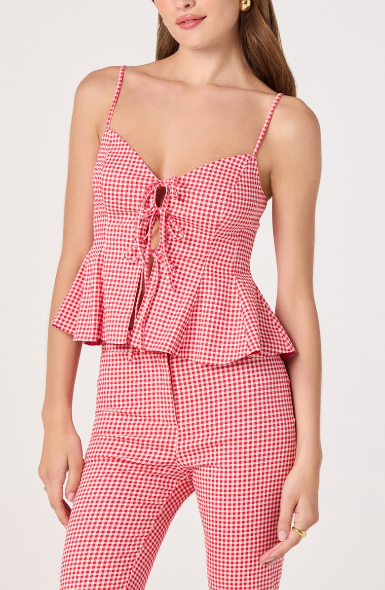ASTR the Label Alma Stretch Cotton Gingham Top, Main, color, Red Gingham