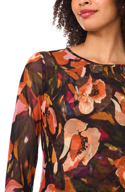 Ted Baker Floral Long Sleeve Mesh Top In Brown