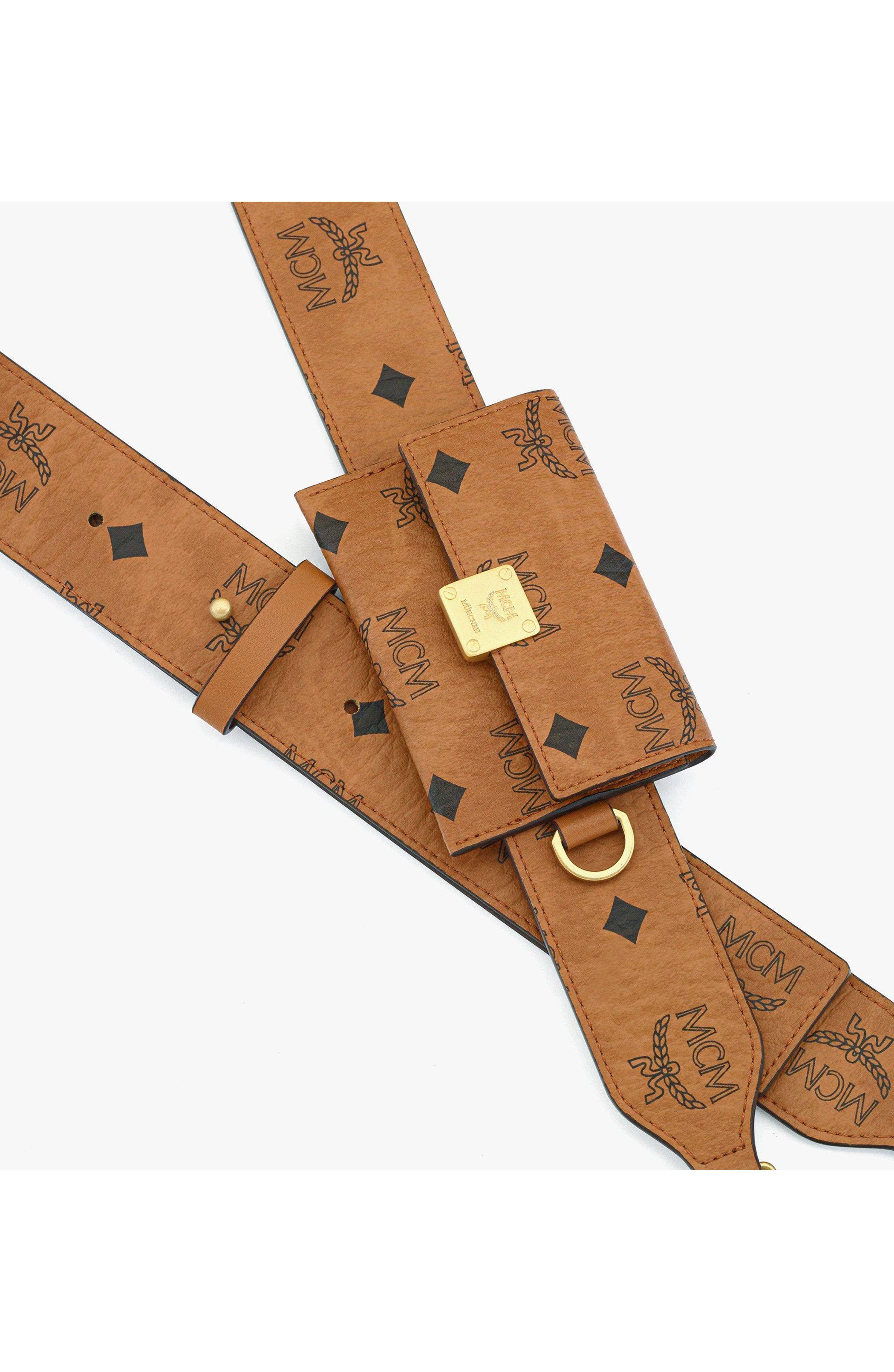 MCM Aren Shoulder Strap with Pouch in Visetos, Alternate, color, Cognac