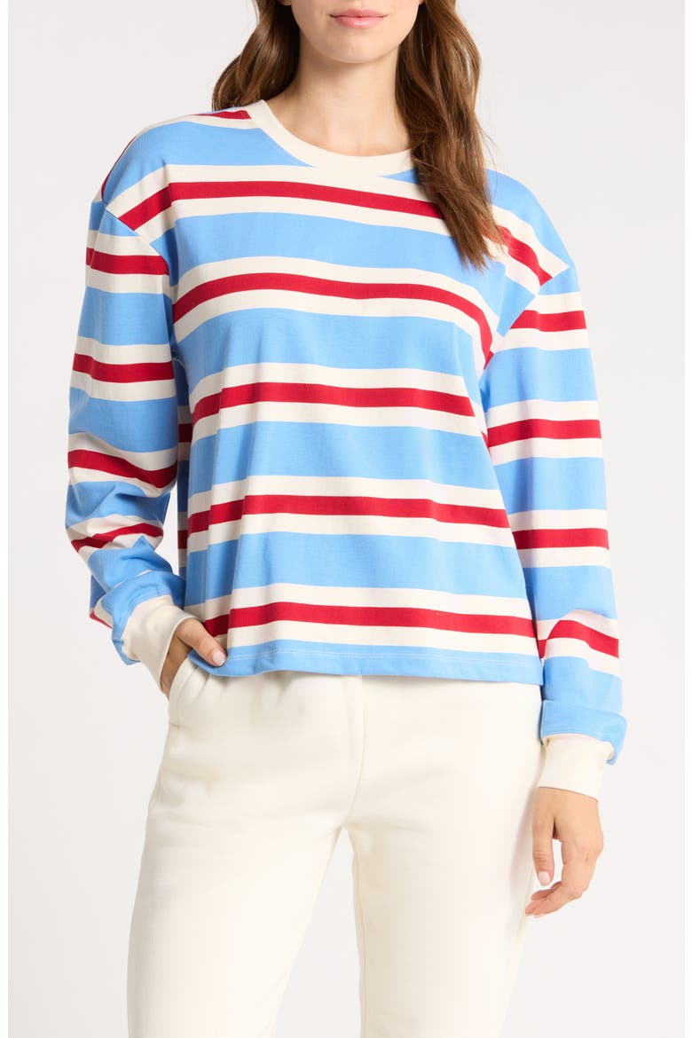 Long Sleeve Jersey Stripe Tee, Main, color, BLUEREDWHITE