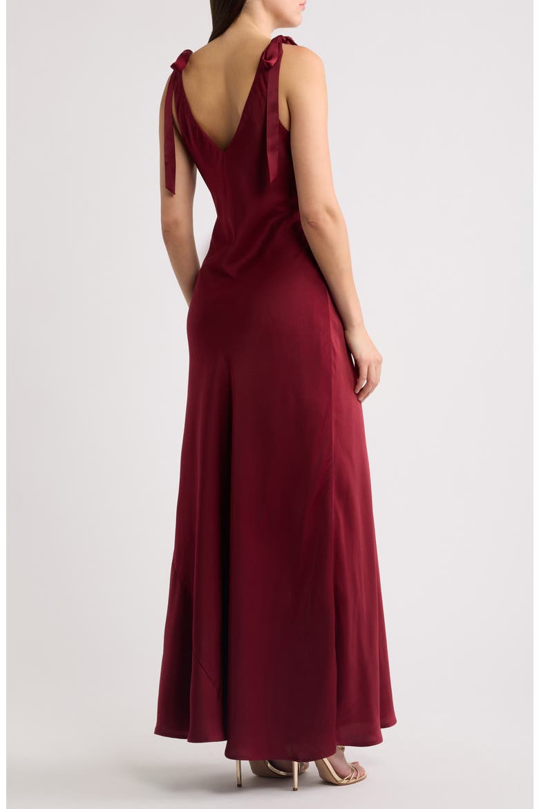 Ottilie Tie Strap Satin Gown, Alternate, color, BURGUNDY