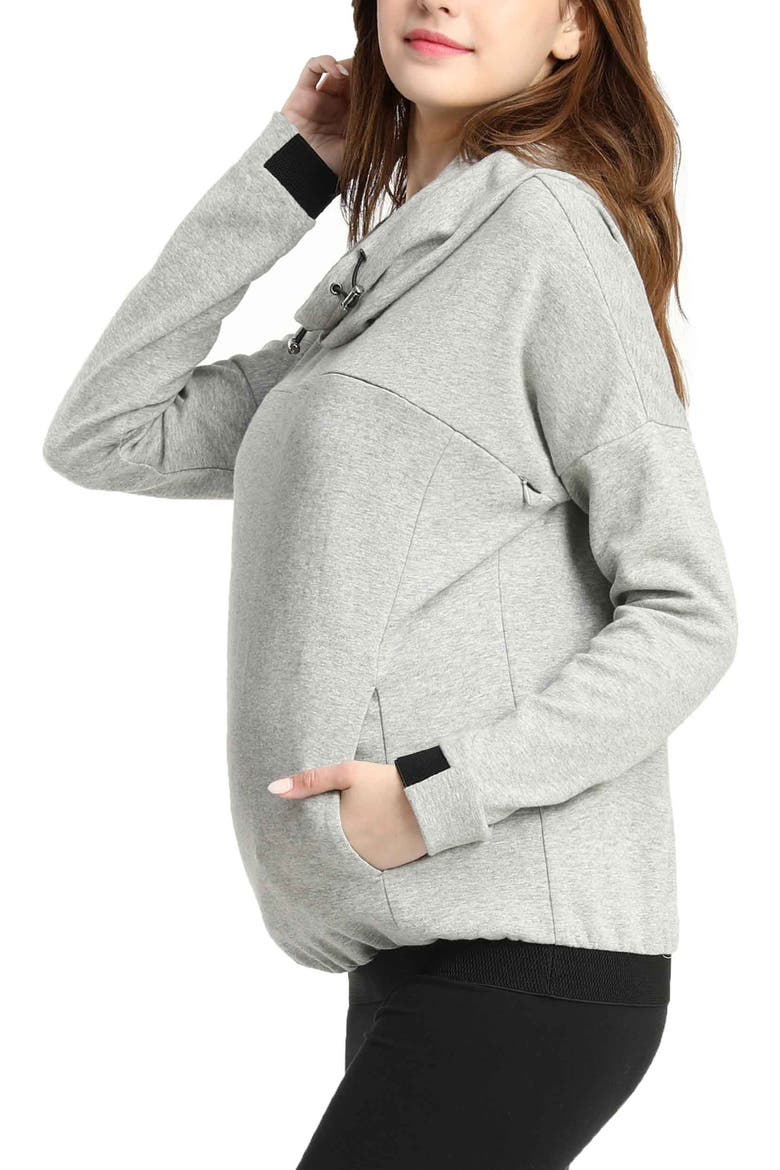 Samara Cowl Neck Maternity/Nursing Hoodie, Alternate, color, Gray