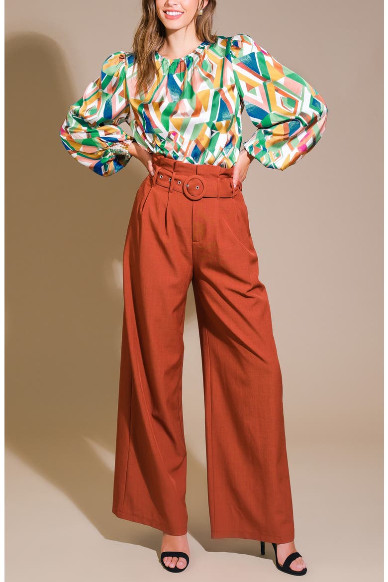 Geometric Print Long Sleeve Top, Alternate, color, SAGE MUSTARD
