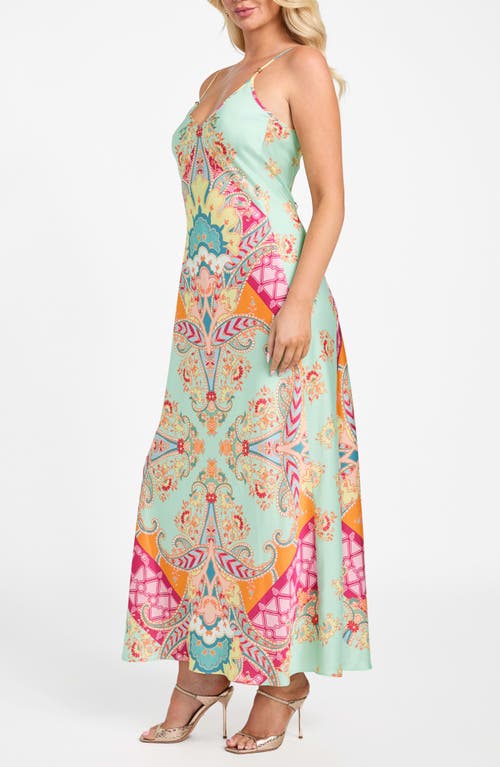 Marciano Grenada Lace-up Satin Maxi Dress In Multi