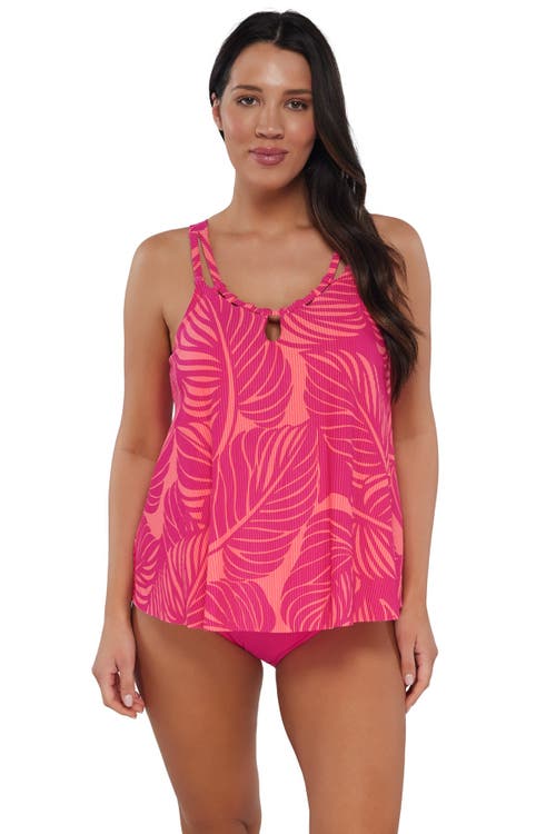 Sunsets Escape Sadie Tankini Swimsuit Top In Blushing Palms Sandbar Rib