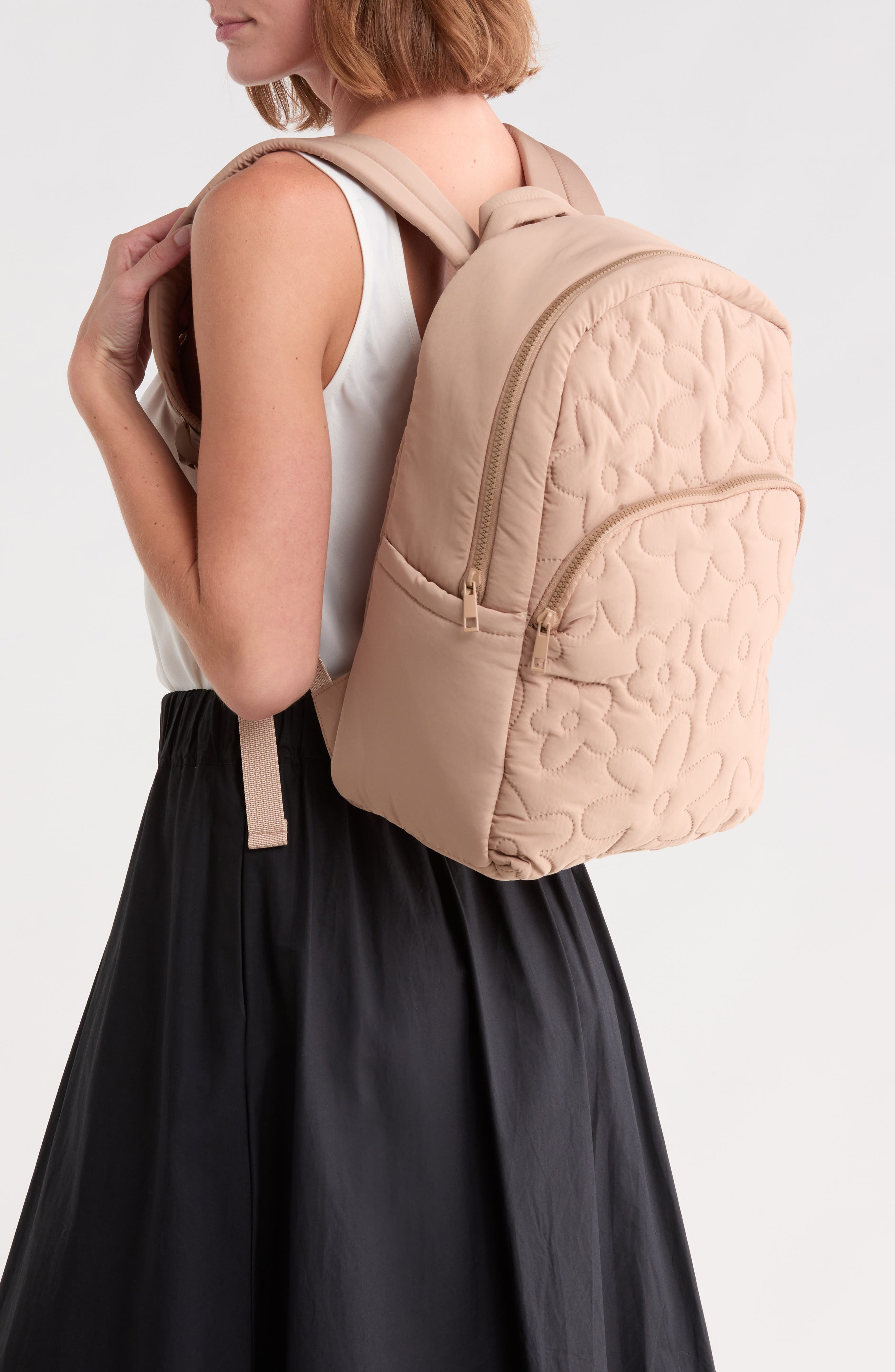 Minimal Floral Backpack, Alternate, color, BEIGE